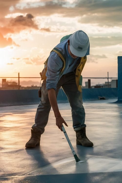 construction-worker-coating-epoxy-paint-roof-slab-water-proof-protection
